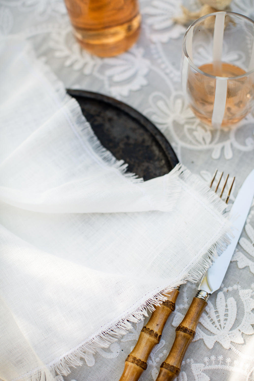 The Fringed Linen Napkins in Seashell